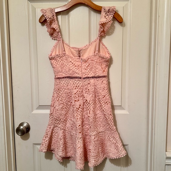 Selfie Leslie- Hali Frill Strap Crochet Overlay Pink Mini-Dress - Size XS. - Picture 4 of 8
